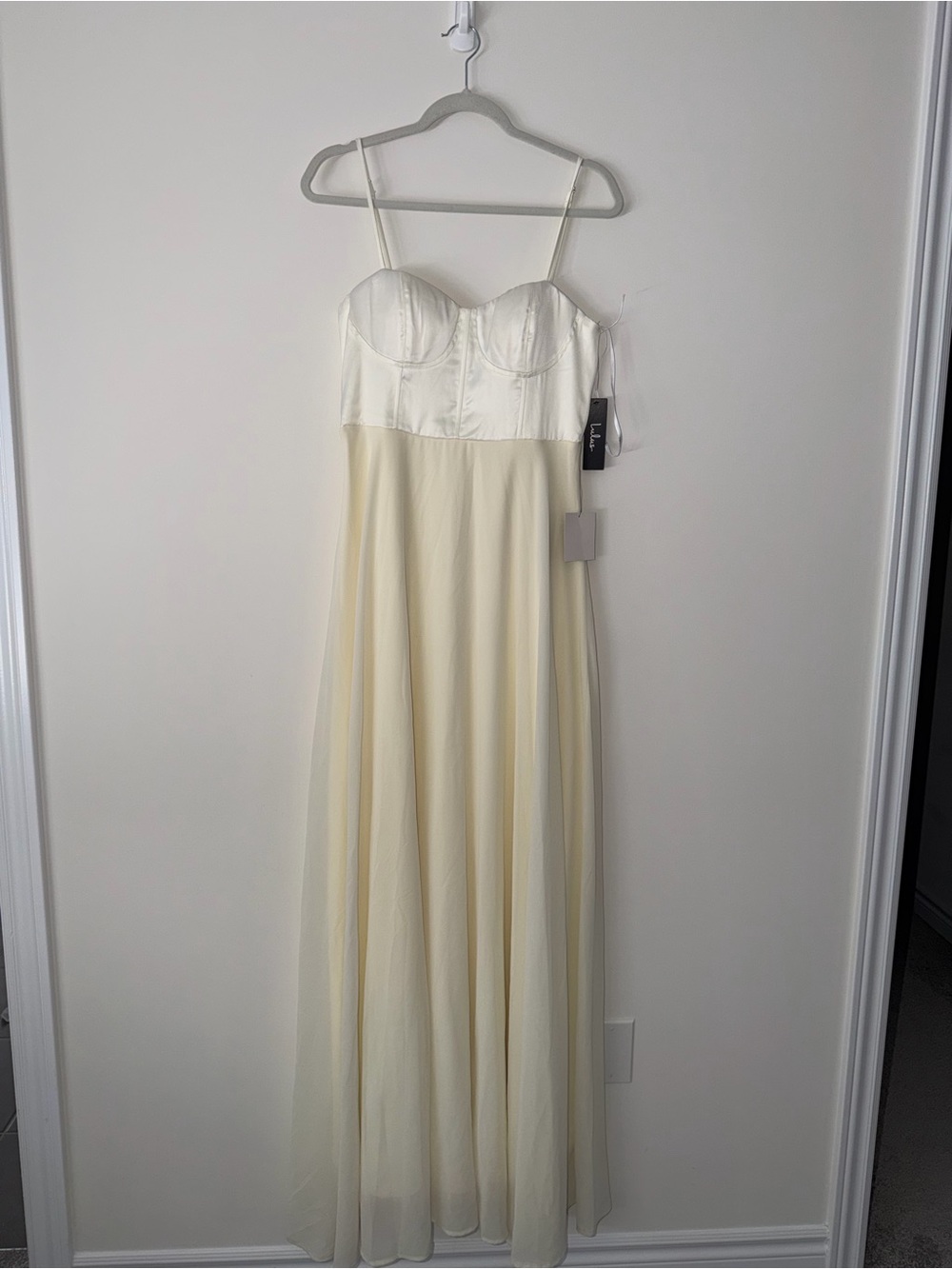 NWT Lulu’s Best Part Of Me Cream Satin Bustier Maxi Dress gown weddding prom L - Picture 11 of 14